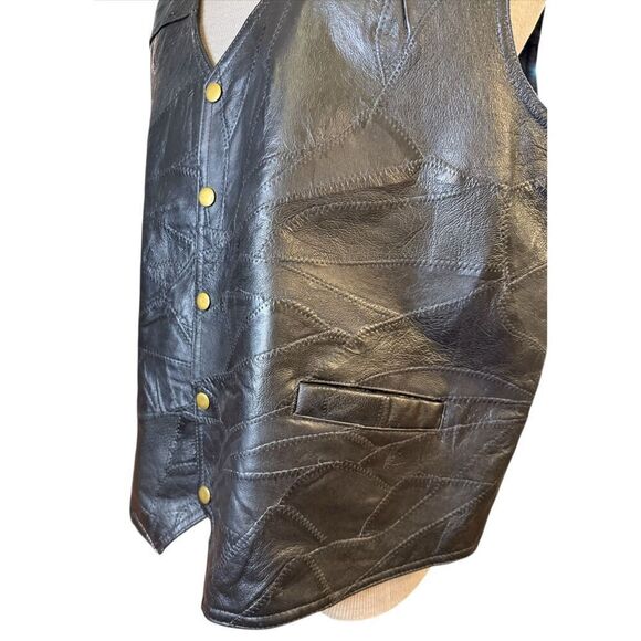 Giovanni Navarre Italian Stone Design Leather Vest Brass Snaps Pockets XXL - Picture 4 of 7